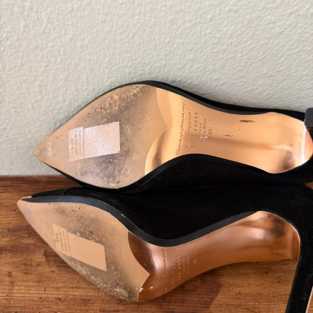 Ted Baker Black Suede Gold Bow Heels